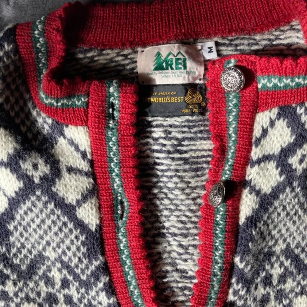REI WOOL Cardigan vintage nordic - Picture 3 of 4